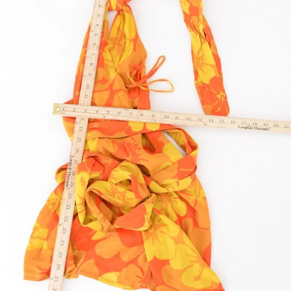 Faithfull The Brand Odette Mini Dress Surfs Up Orange & Yellow Floral Print S - Picture 8 of 9